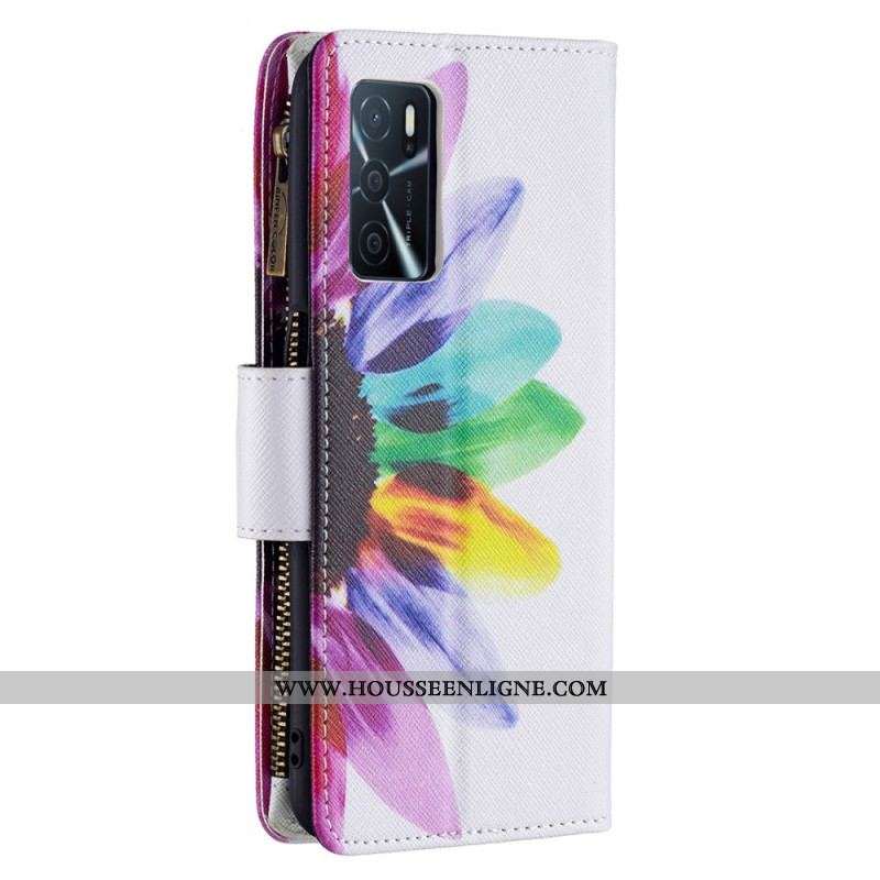 Housse Oppo A16 / A16s Poche Zippée Fleur