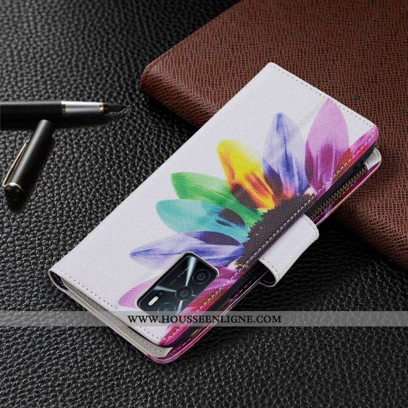 Housse Oppo A16 / A16s Poche Zippée Fleur