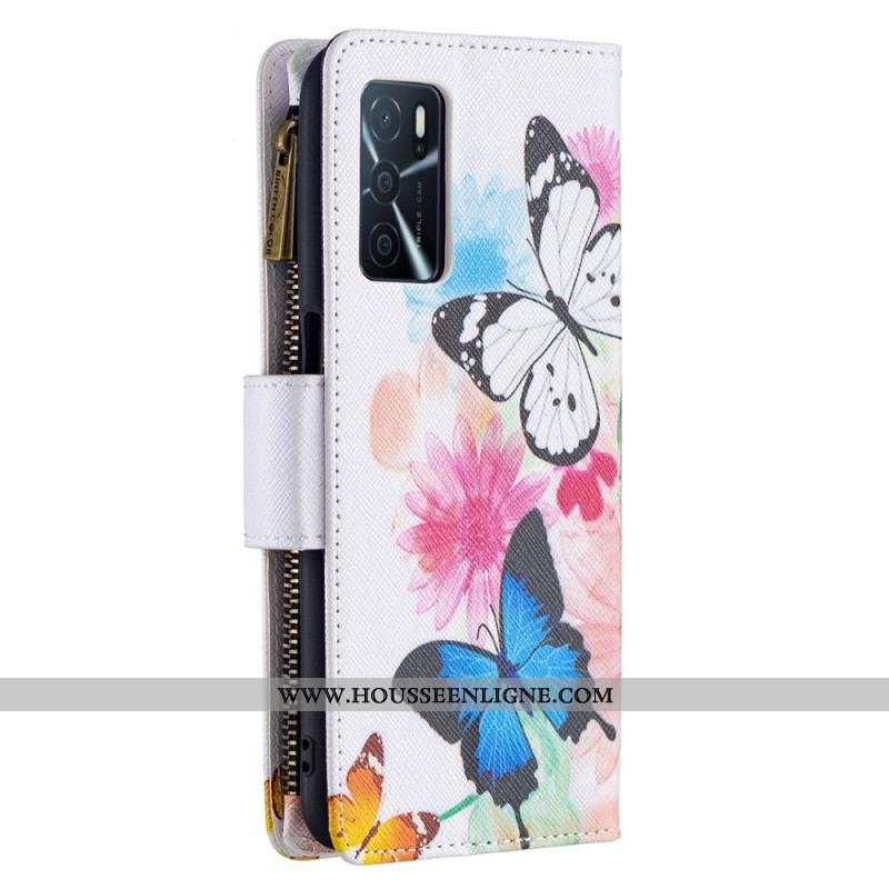 Housse Oppo A16 / A16s Poche Zippée Papillons