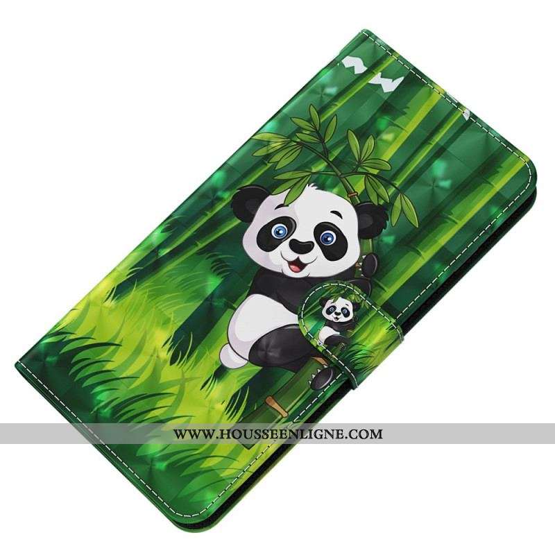 Housse Oppo A54 5G / A74 5G Panda et Bambou à Lanière