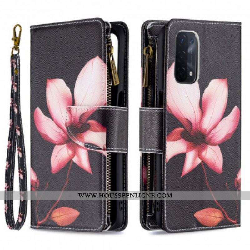 Housse Oppo A54 5G / A74 5G Poche Zippée Fleur