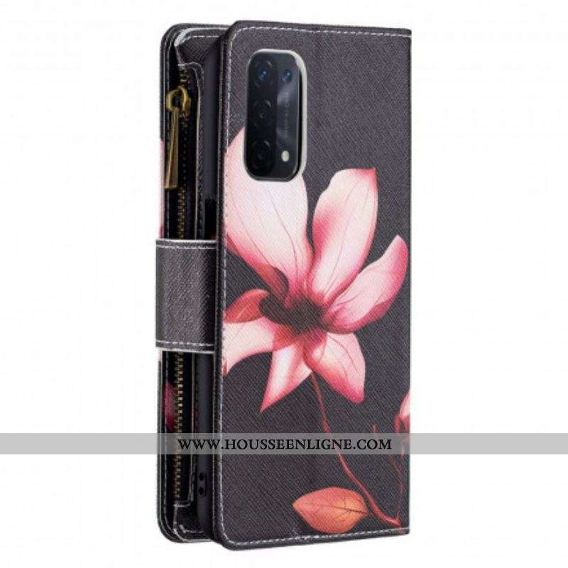 Housse Oppo A54 5G / A74 5G Poche Zippée Fleur