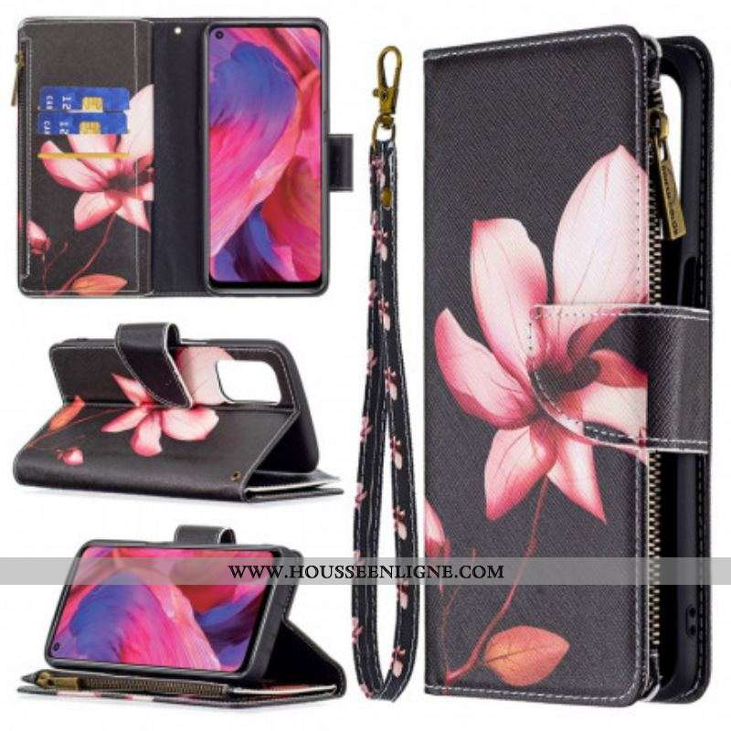 Housse Oppo A54 5G / A74 5G Poche Zippée Fleur