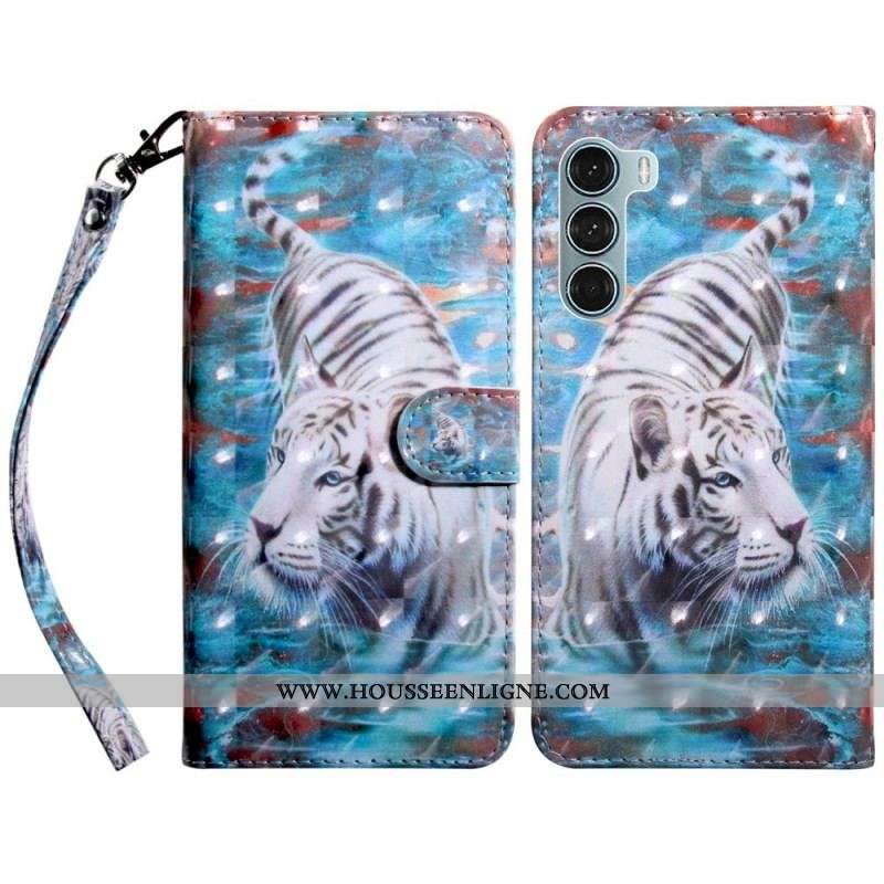 Housse Oppo A54 5G / A74 5G Simili Cuir Tigre avec Lanière