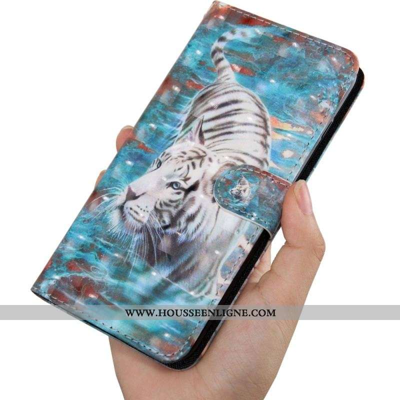 Housse Oppo A54 5G / A74 5G Simili Cuir Tigre avec Lanière