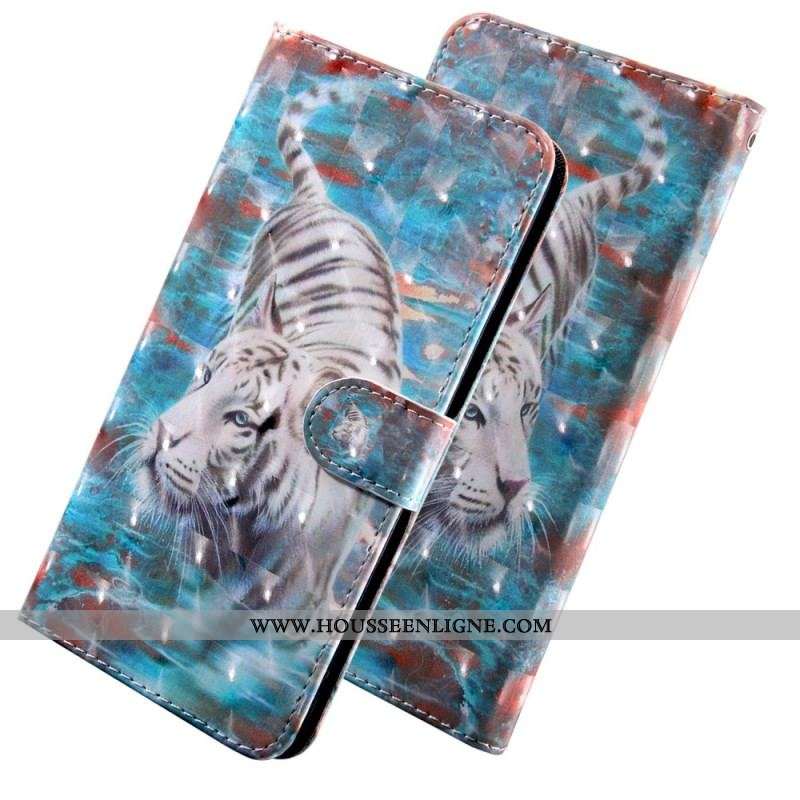 Housse Oppo A54 5G / A74 5G Simili Cuir Tigre avec Lanière