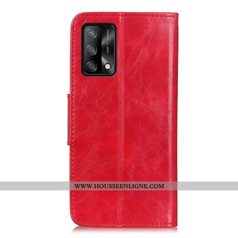 Housse Oppo A74 4G Cuir Fendu Fermoir Réversible