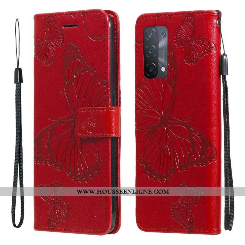 Housse Oppo A74 4G Papillons Géants à Lanière