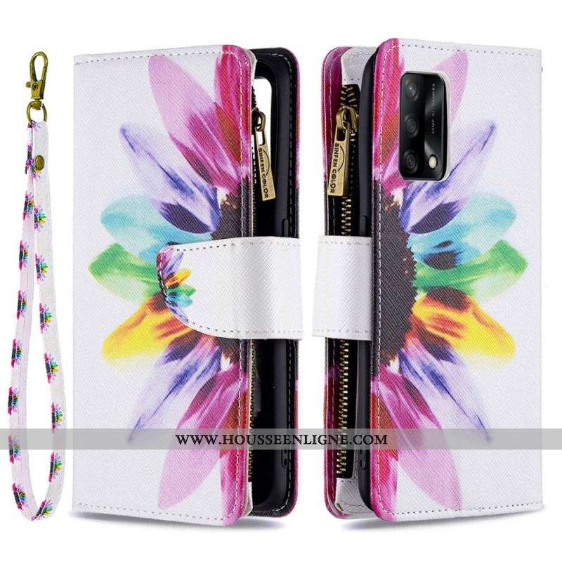 Housse Oppo A74 4G Poche Zippée Fleur