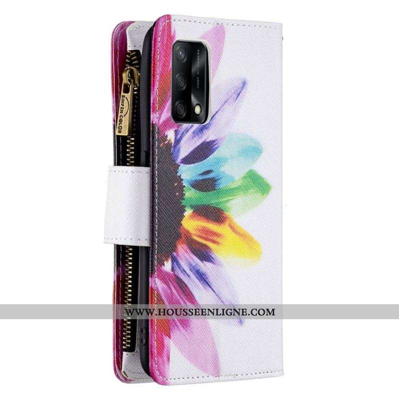 Housse Oppo A74 4G Poche Zippée Fleur