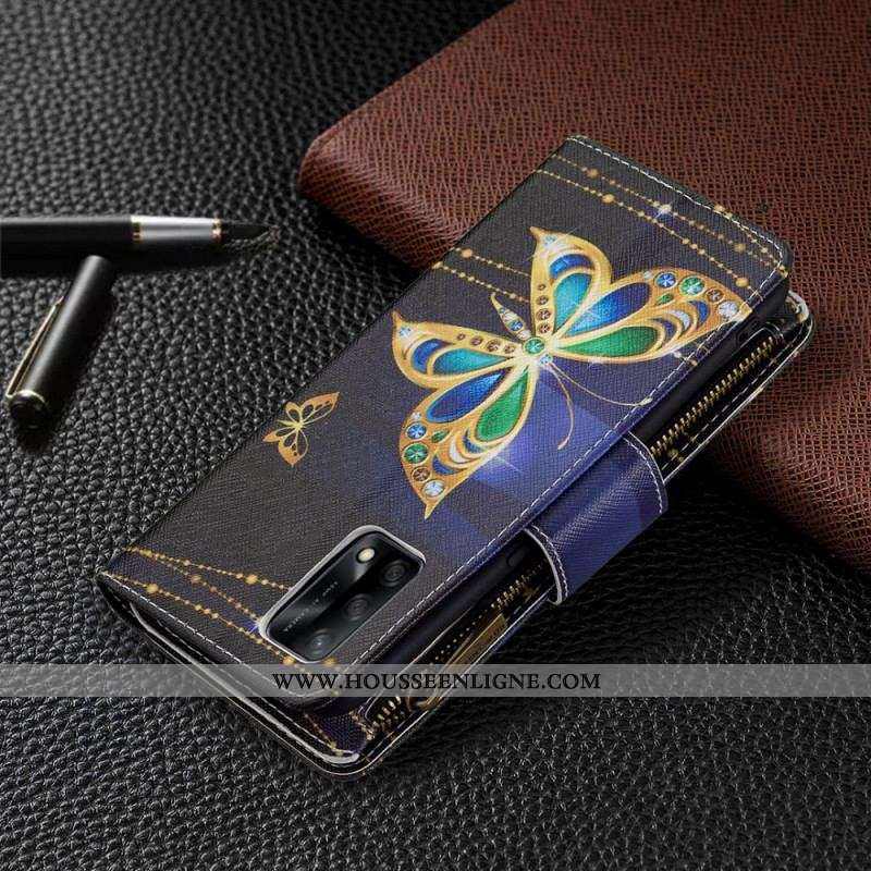 Housse Oppo A74 4G Poche Zippée Papillons