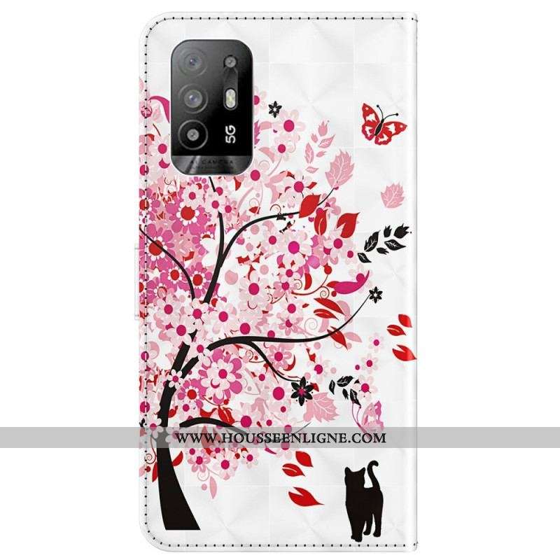 Housse Oppo A94 5G Arbre Rose avec Lanière