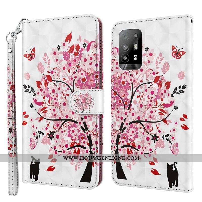 Housse Oppo A94 5G Arbre Rose avec Lanière