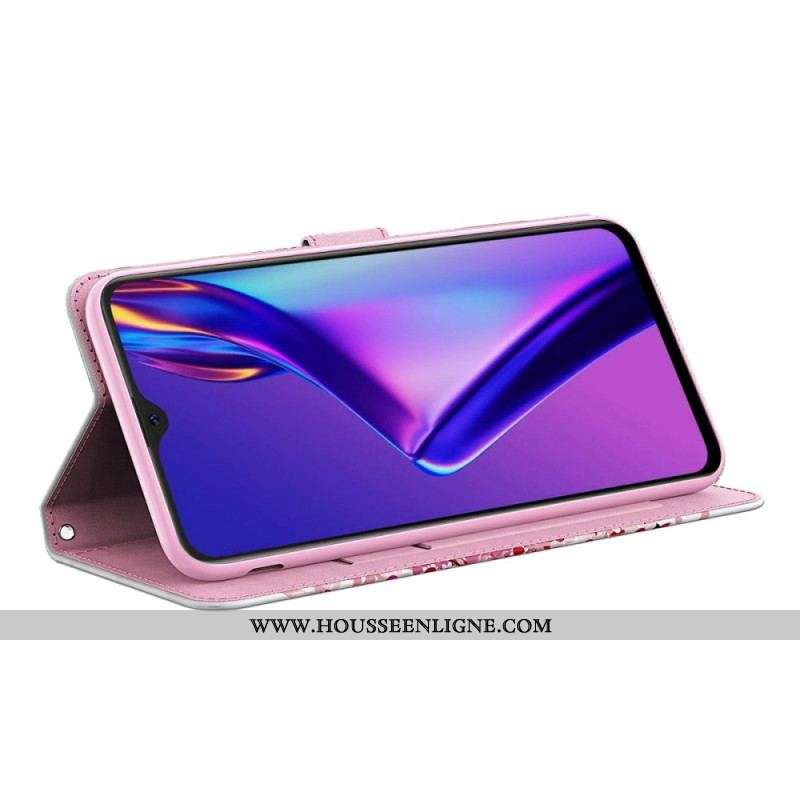 Housse Oppo A94 5G Arbre Rose avec Lanière