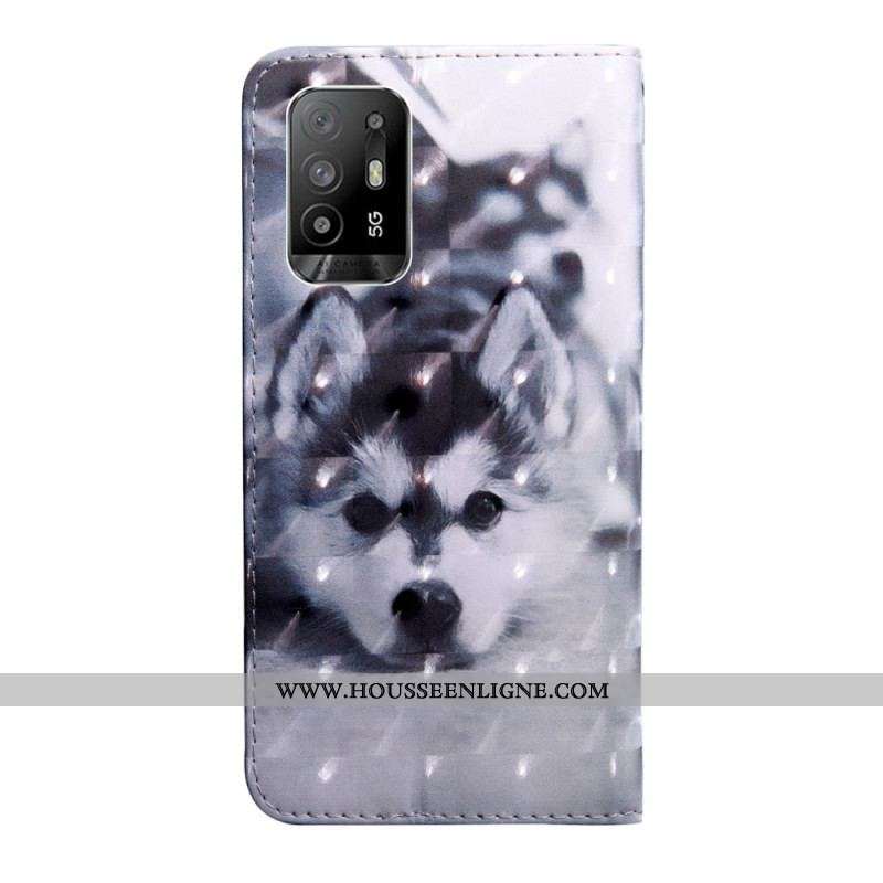 Housse Oppo A94 5G Chien Husky avec Lanière