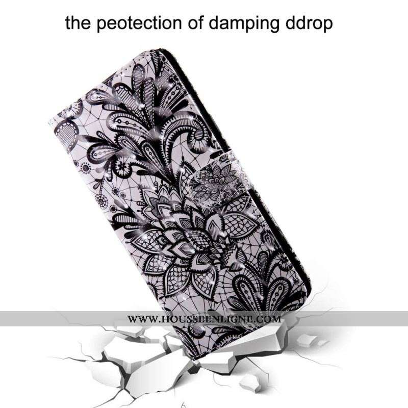 Housse Oppo A94 5G Fleurs Dentelles avec Lanière