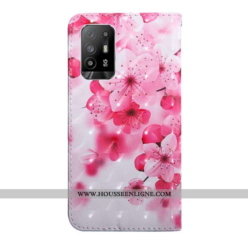 Housse Oppo A94 5G Fleurs Roses avec Lanière