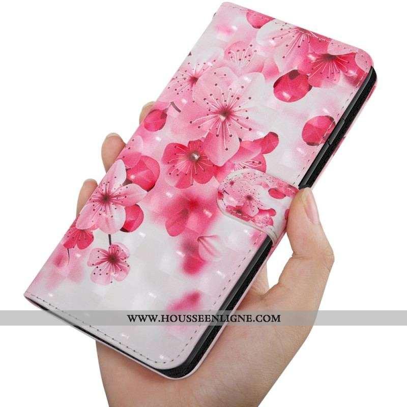 Housse Oppo A94 5G Fleurs Roses avec Lanière