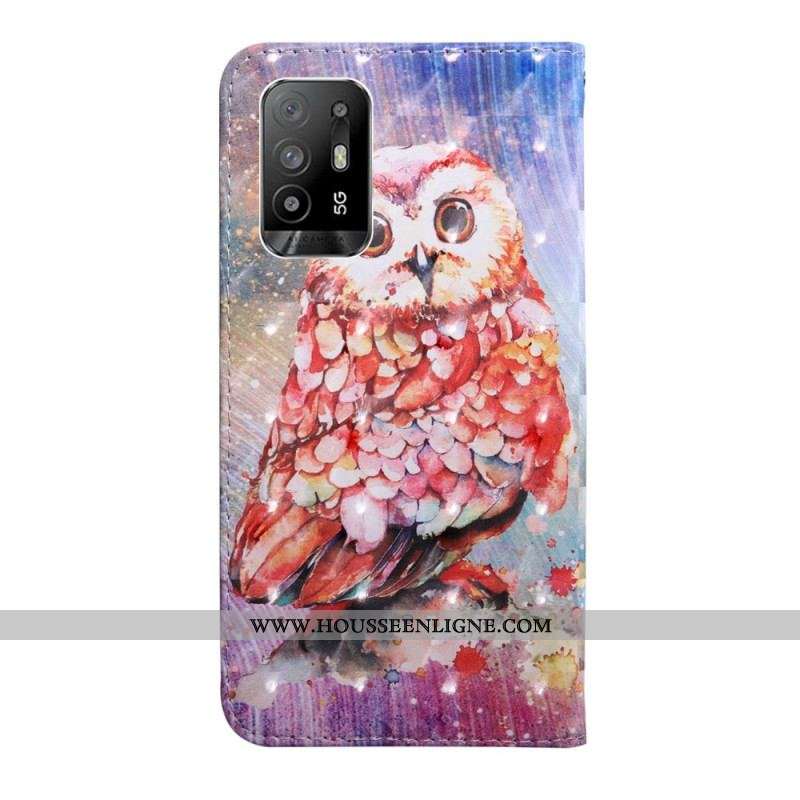 Housse Oppo A94 5G Hibou avec Lanière