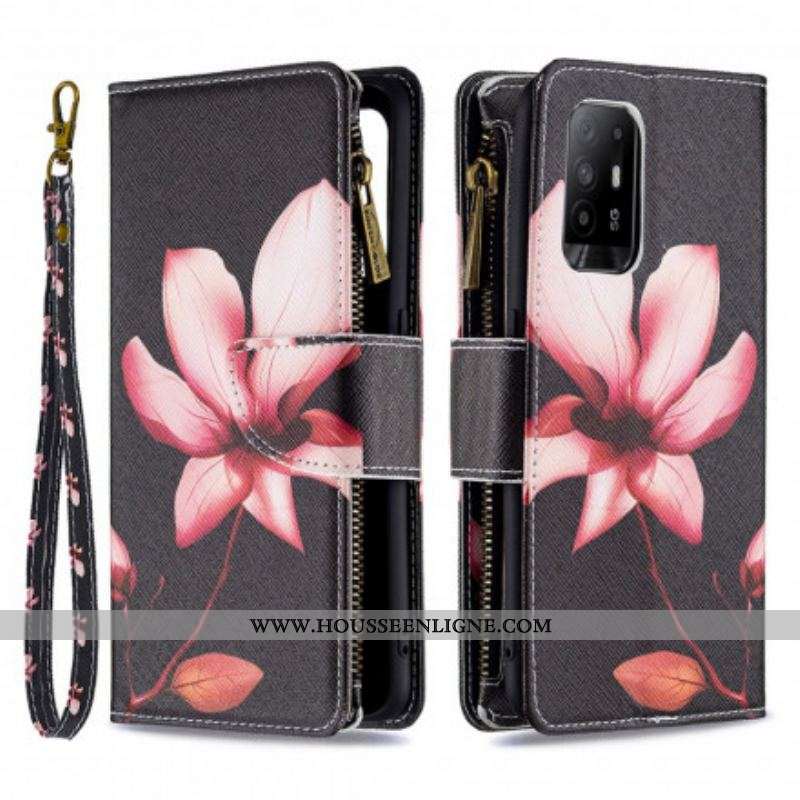 Housse Oppo A94 5G Poche Zippée Fleur