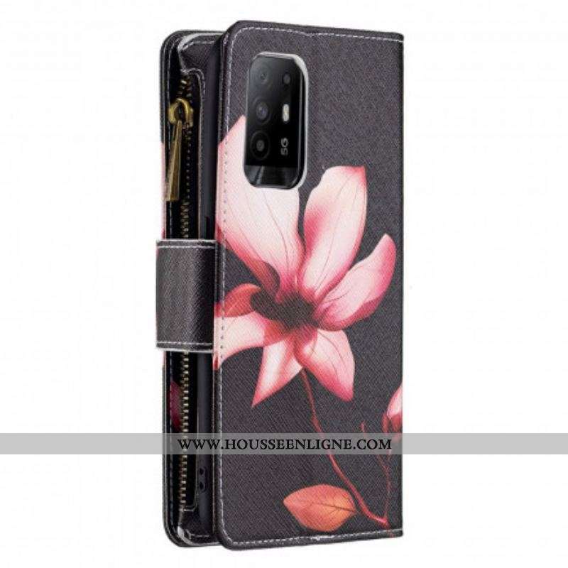 Housse Oppo A94 5G Poche Zippée Fleur