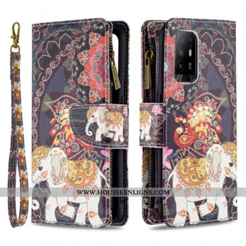 Housse Oppo A94 5G Poche Zippée Éléphant