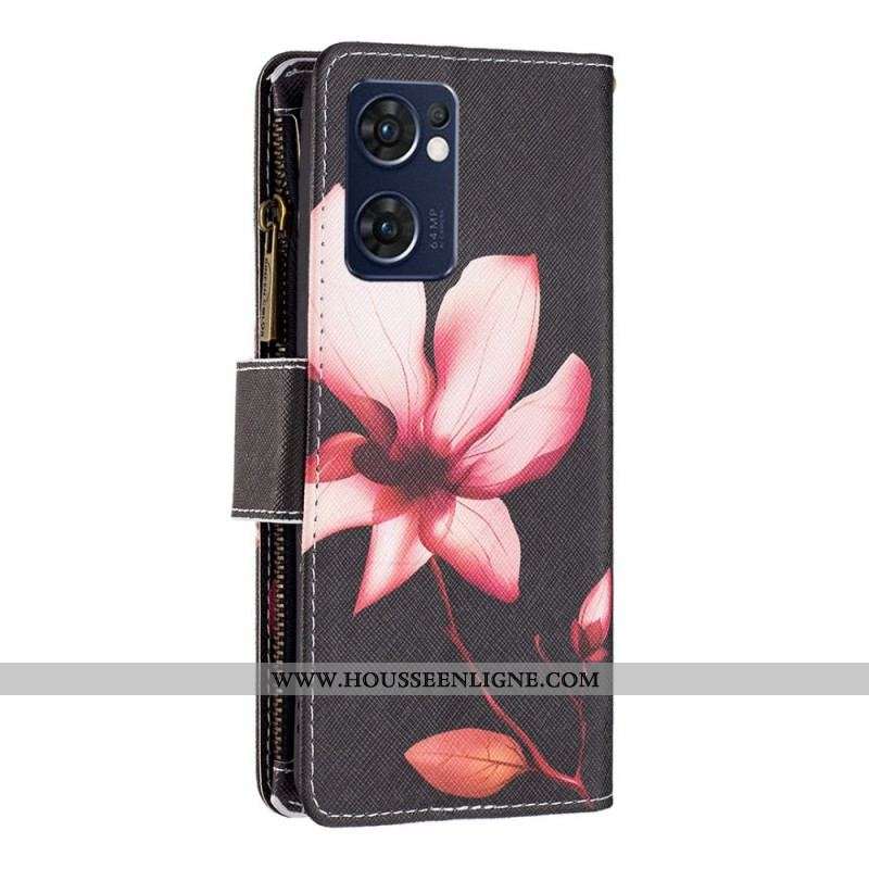 Housse Oppo Find X5 Lite Poche Zippée Fleur