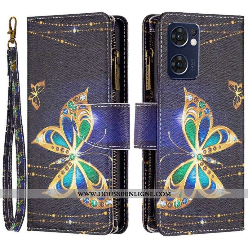 Housse Oppo Find X5 Lite Poche Zippée Papillon Royal