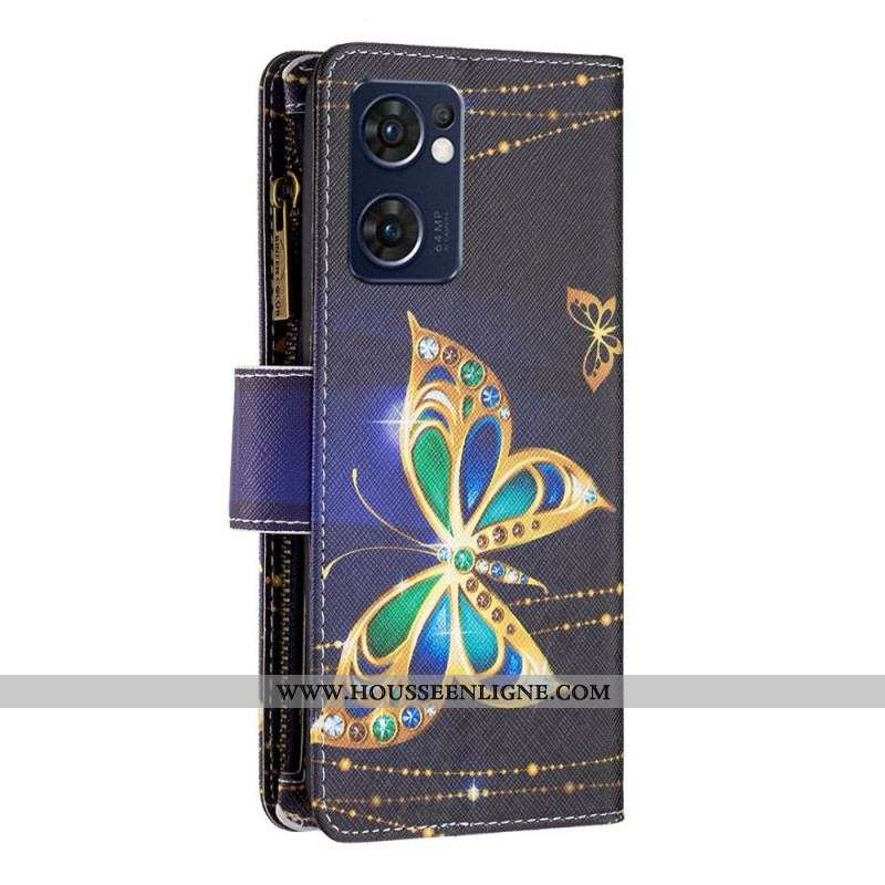 Housse Oppo Find X5 Lite Poche Zippée Papillon Royal