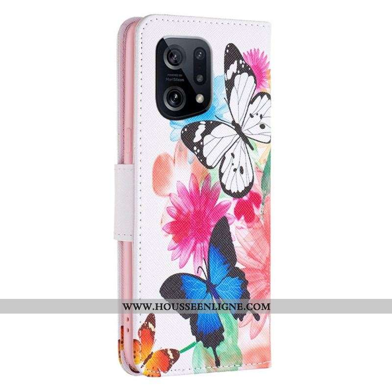 Housse Oppo Find X5 Papillons Aquarelle