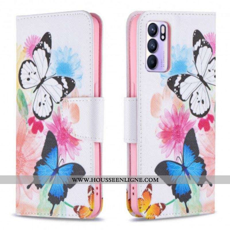 Housse Oppo Reno 6 5G Papillons et Fleurs Peints