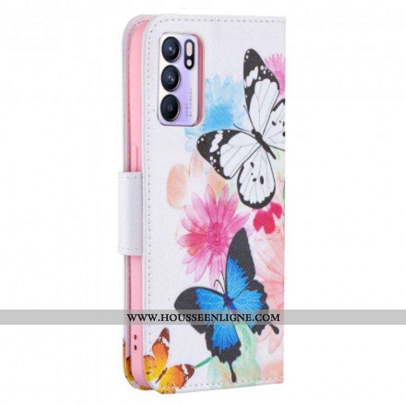 Housse Oppo Reno 6 5G Papillons et Fleurs Peints