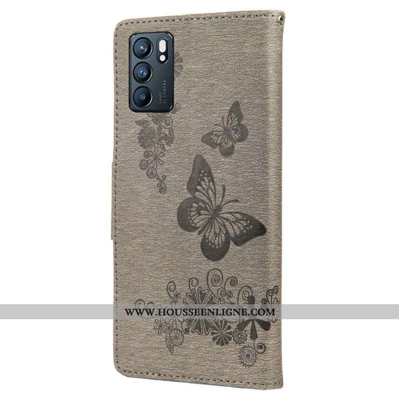 Housse Oppo Reno 6 5G Splendides Papillons à Lanière