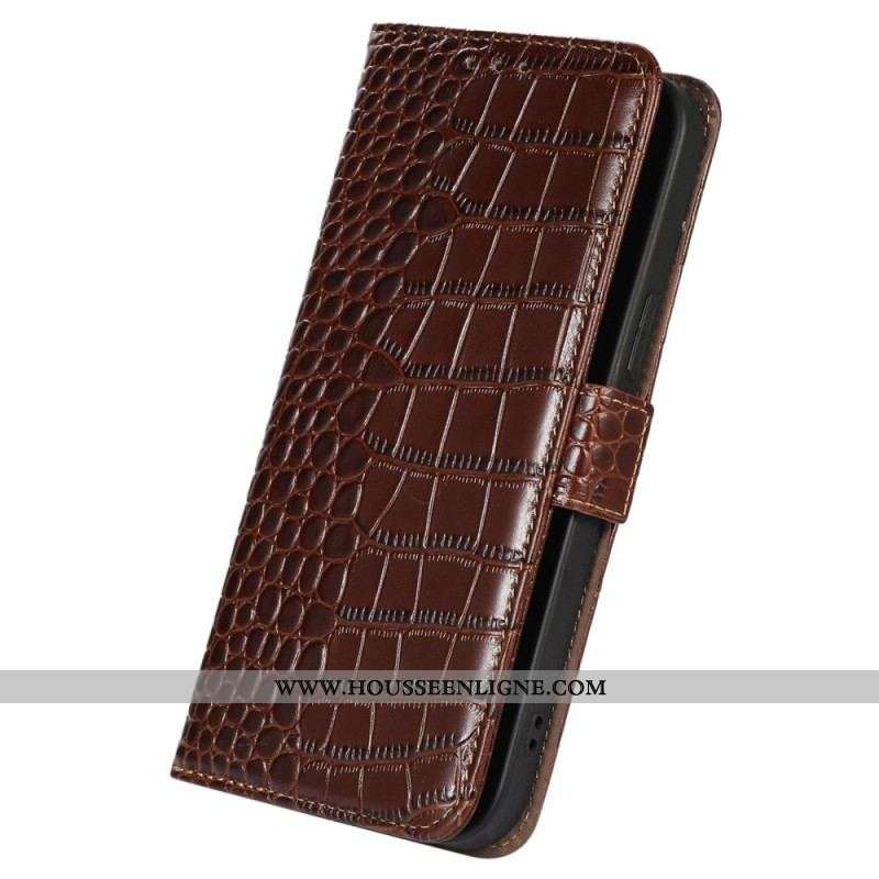 Housse Oppo Reno 7 Cuir Véritable Style Crocodile RFID