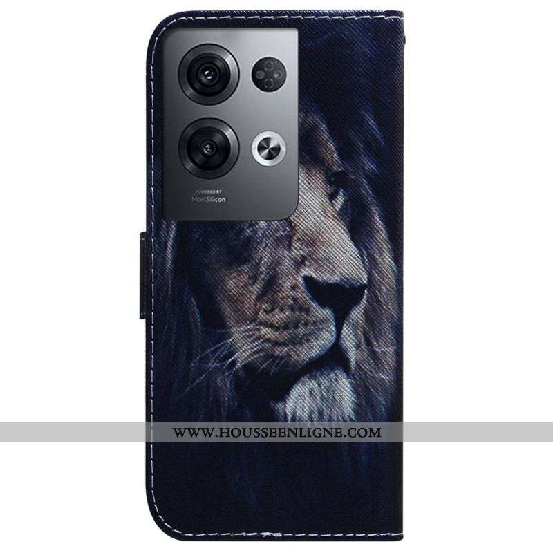 Housse Oppo Reno 8 Pro Lion à Lanière