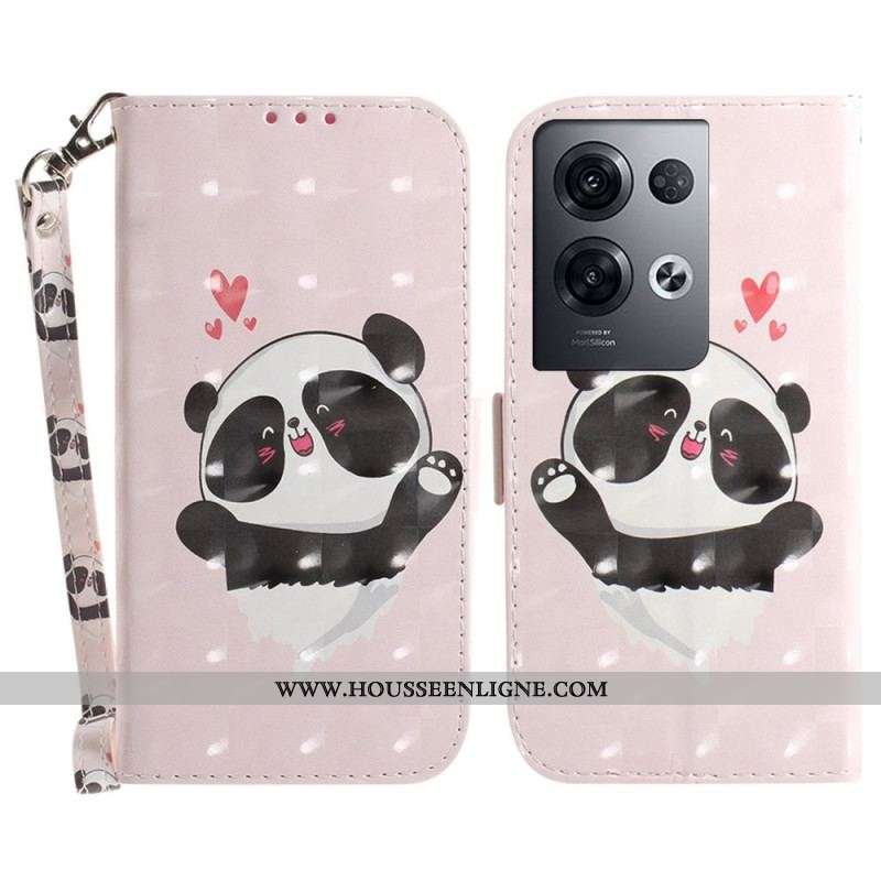 Housse Oppo Reno 8 Pro Panda Love avec Lanière