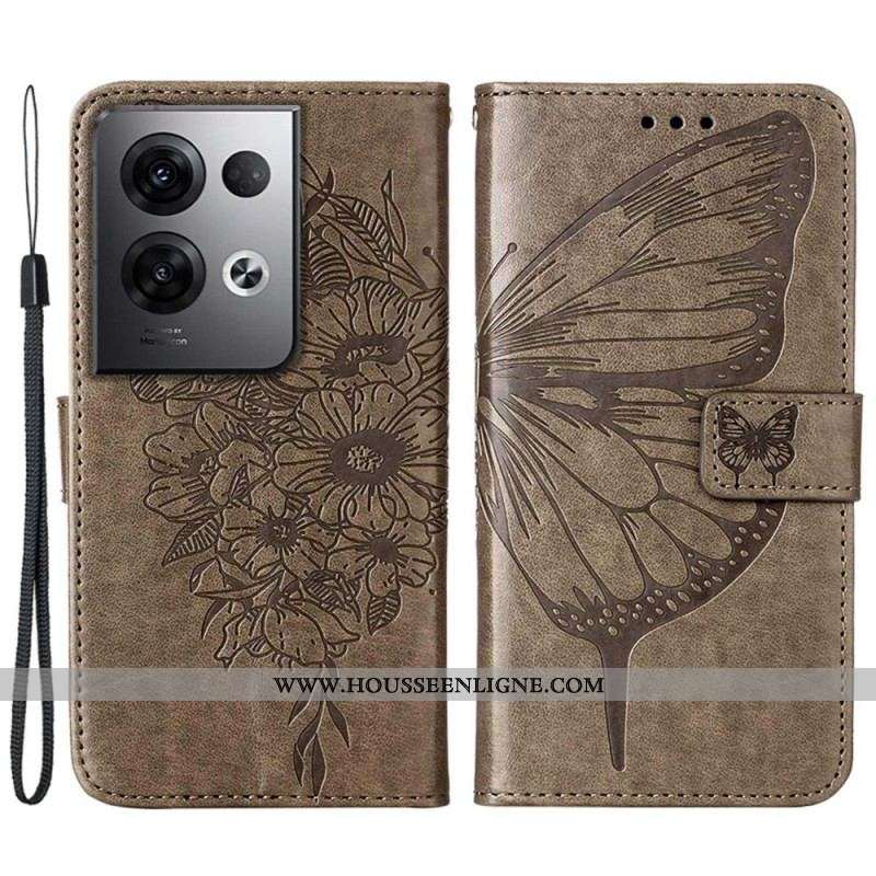 Housse Oppo Reno 8 Pro Papillon Baroque à Lanière