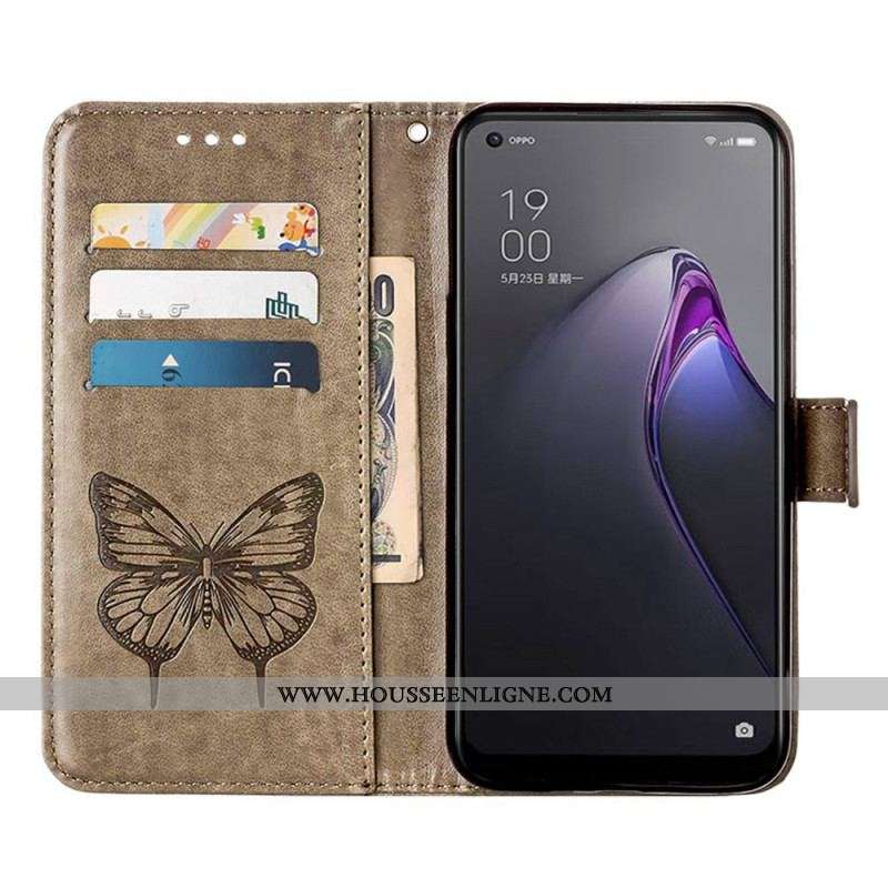 Housse Oppo Reno 8 Pro Papillon Baroque à Lanière