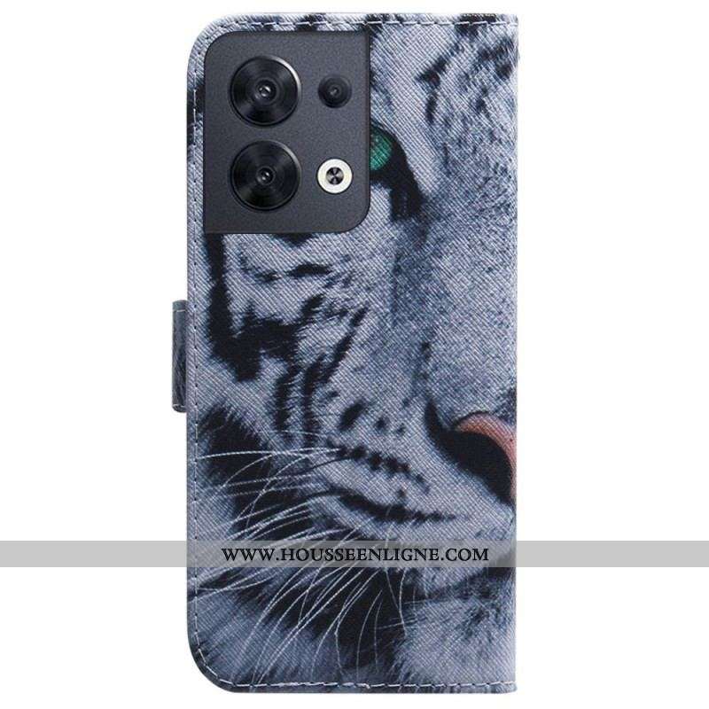 Housse Oppo Reno 8 Tigre Blanc à Lanière