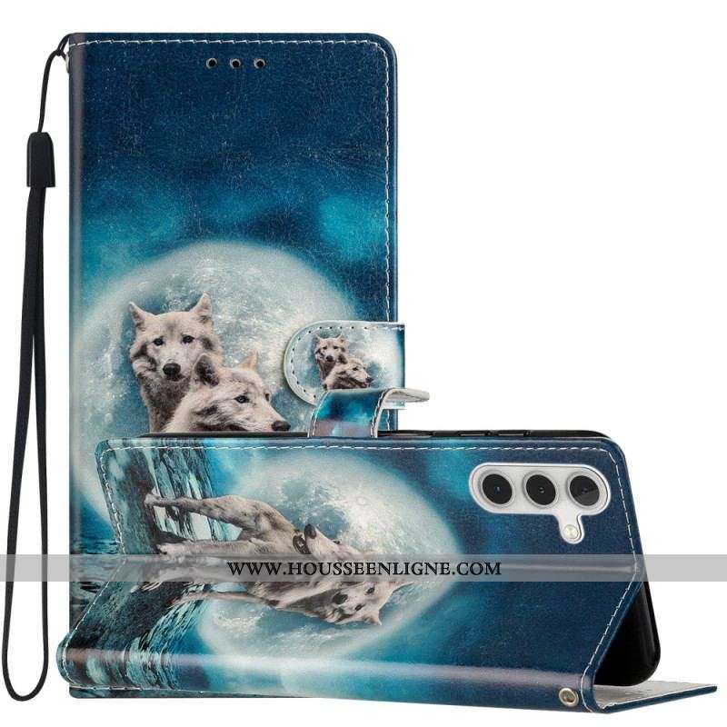 Housse Samsung Galaxy 54 5G Loup sous Lune avec Lanière