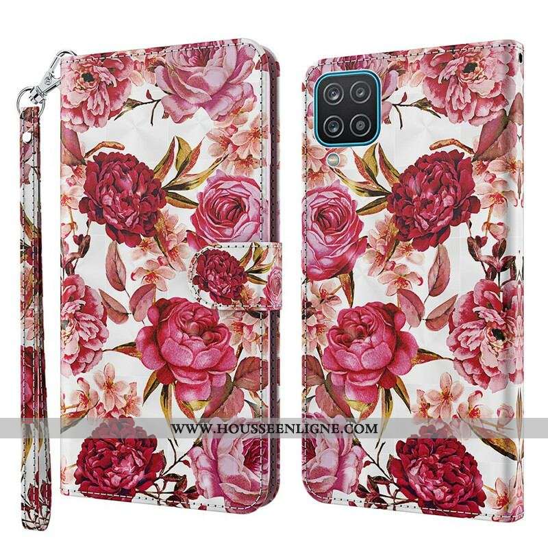 Housse Samsung Galaxy A12 / M12 Light Spot Roses avec Lanière