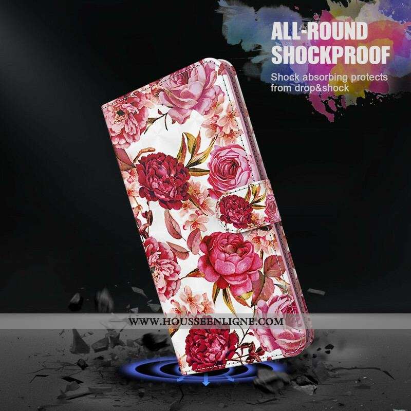 Housse Samsung Galaxy A12 / M12 Light Spot Roses avec Lanière