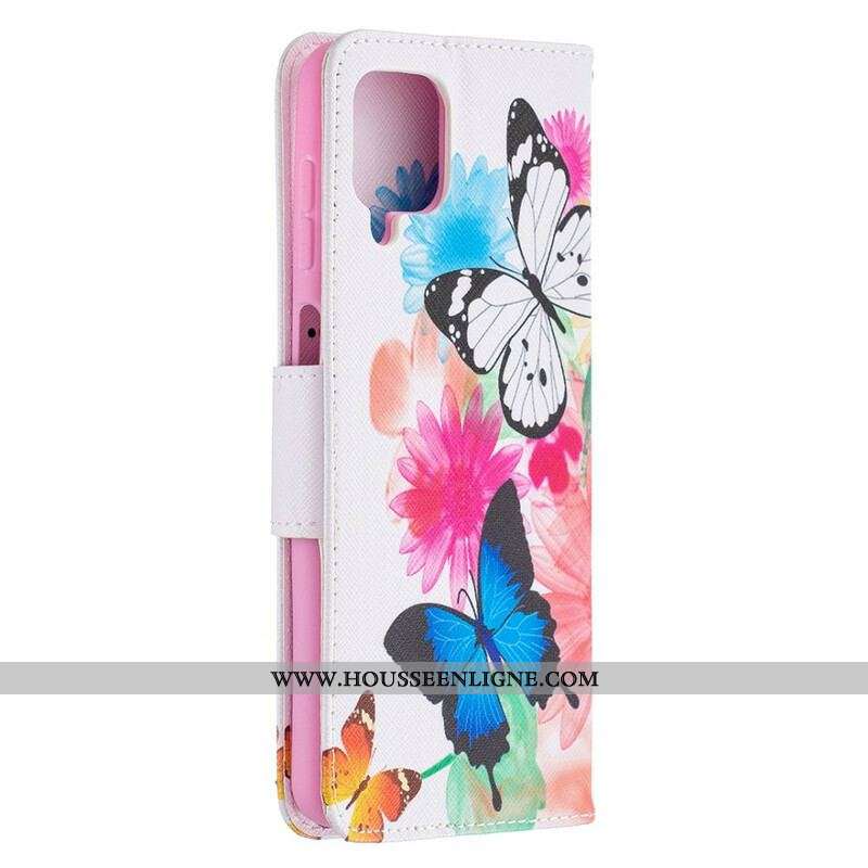 Housse Samsung Galaxy A12 / M12 Papillons et Fleurs Peints