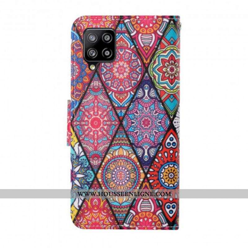 Housse Samsung Galaxy A12 / M12 Patchwork avec Lanière