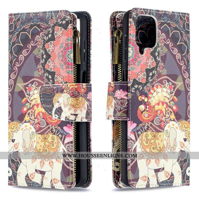 Housse Samsung Galaxy A12 / M12 Poche Zippée Éléphant