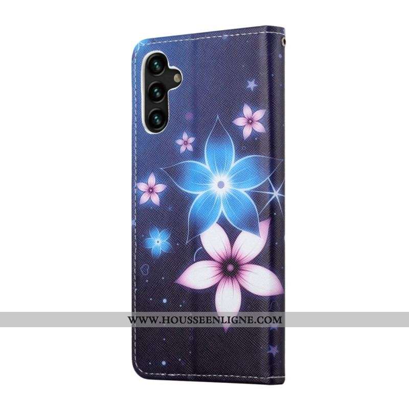 Housse Samsung Galaxy A13 5G / A04s Fleurs Lunaires à Lanière