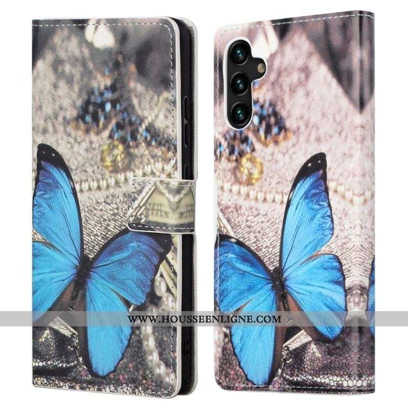 Housse Samsung Galaxy A13 5G / A04s Papillon Bleu