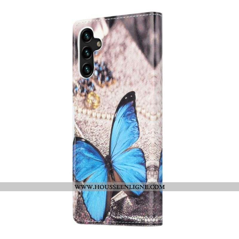 Housse Samsung Galaxy A13 5G / A04s Papillon Bleu