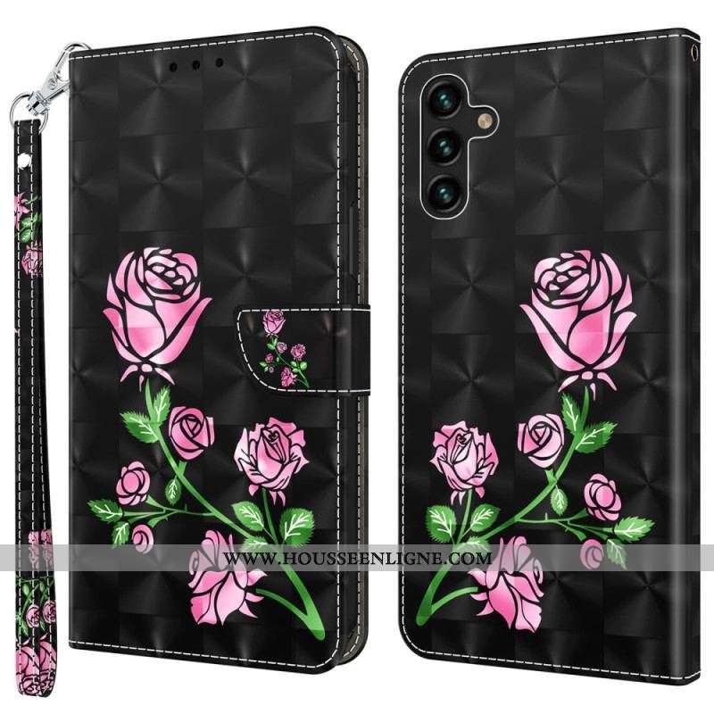 Housse Samsung Galaxy A14 5G / A14 Roses à Lanière