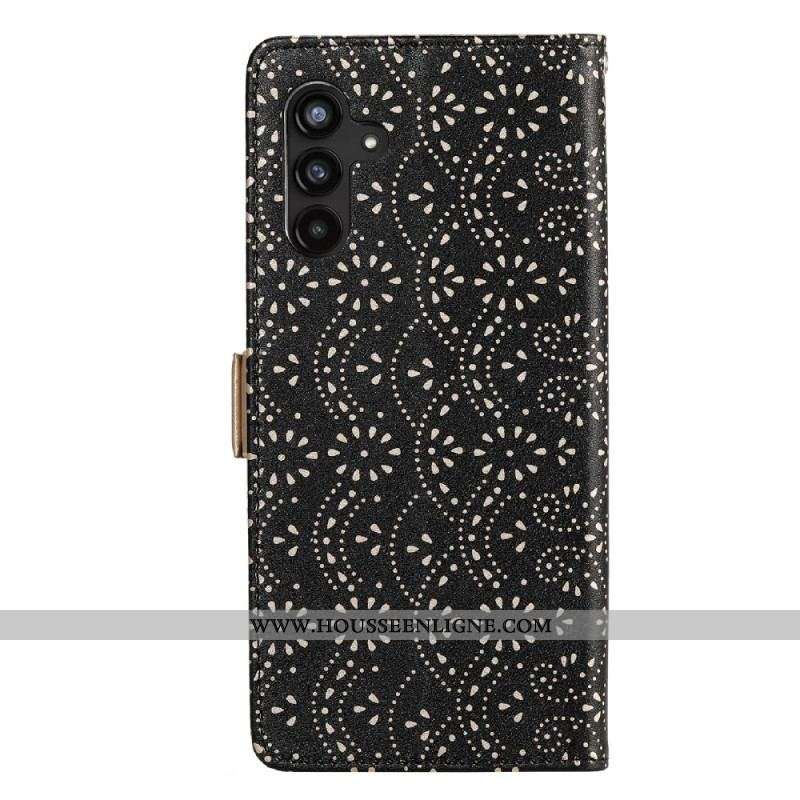 Housse Samsung Galaxy A34 5G Dentelle Porte-Monnaie à Lanière